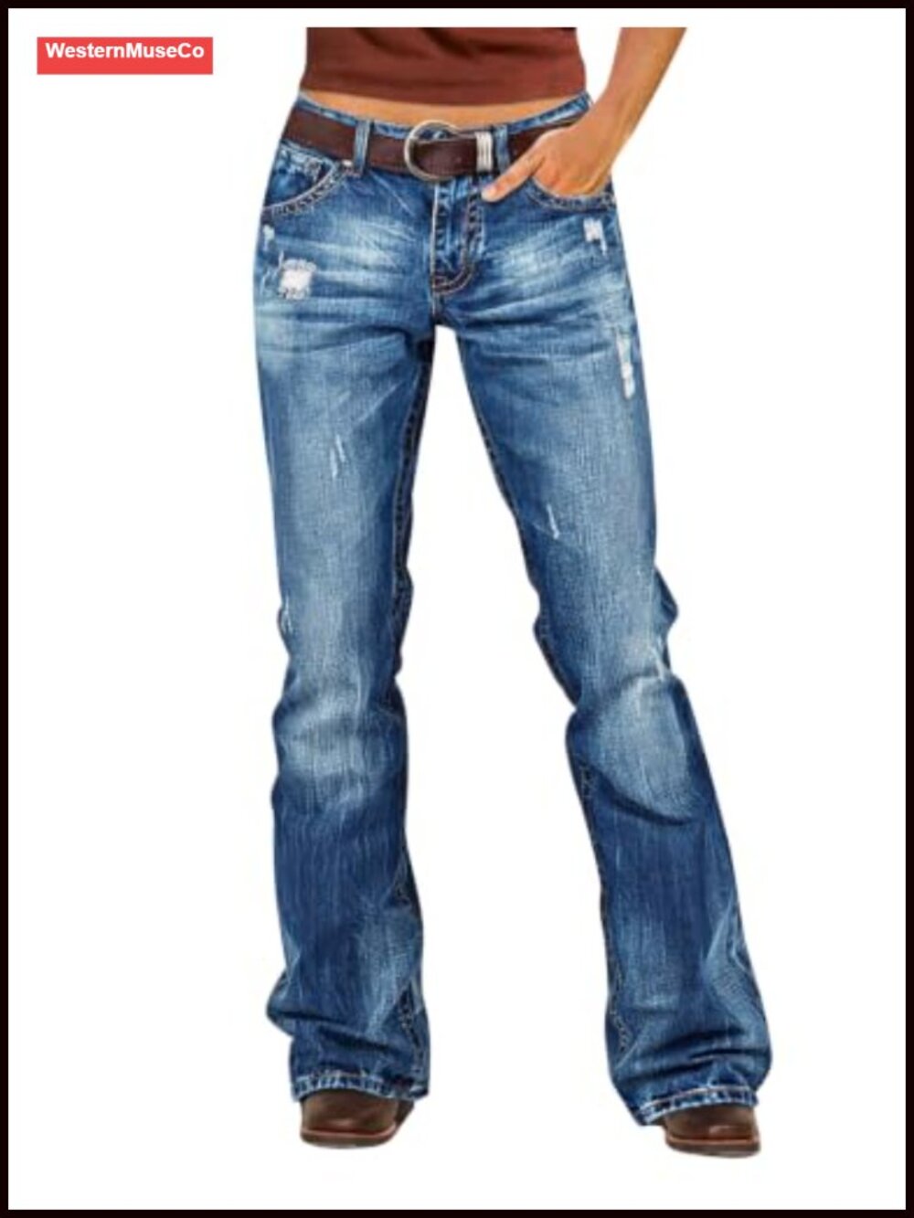 Mid Rise Ripped Bootcut Jeans Butt-Lifting Stretch Denim - Picture 1 of 6